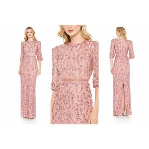 Mac Duggal 93790 Rosewood Embellished Column Gown 3/4 Sleeves Size 4 $598